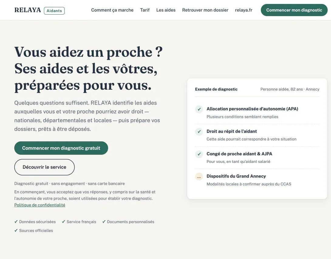 Capture du site Relaya Aidants (aide.relaya.fr) réalisé par Helvarti