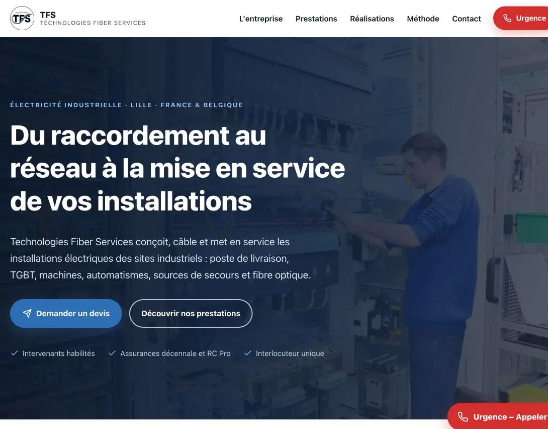 Capture du site TFS – Électricité industrielle (technologiestfs.group) réalisé par Helvarti