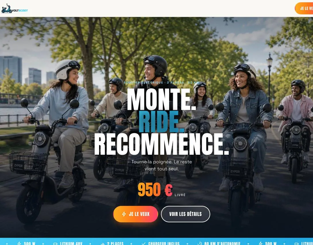 Capture du site Voltscoot (voltscoot.fr) réalisé par Helvarti